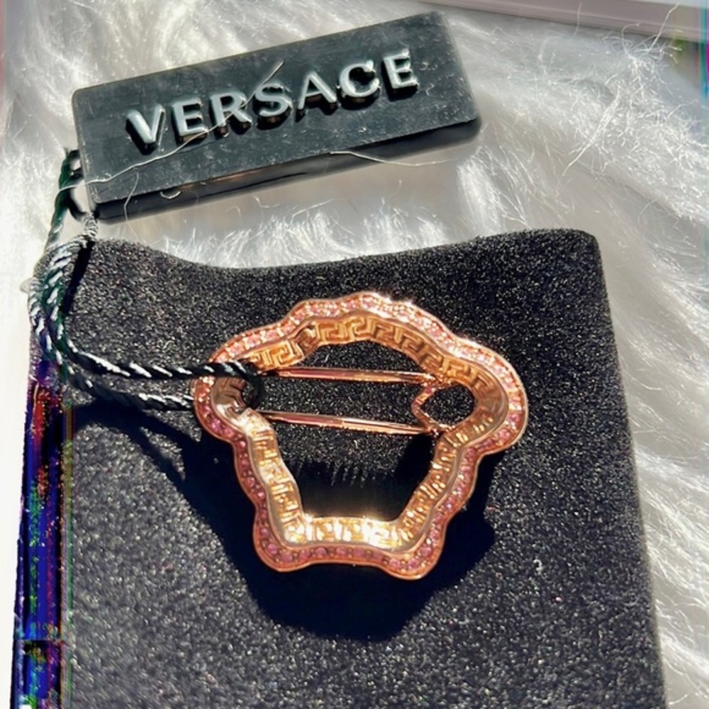 Authentic Gianni Versace Gold Pink Crystal Medusa Hair Clip Box & Cert Card 90s